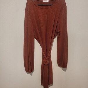 Rust Long Sleeve Knotted Dress